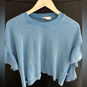 Altar’d State Cropped Shirt with Ruffle Sleeves